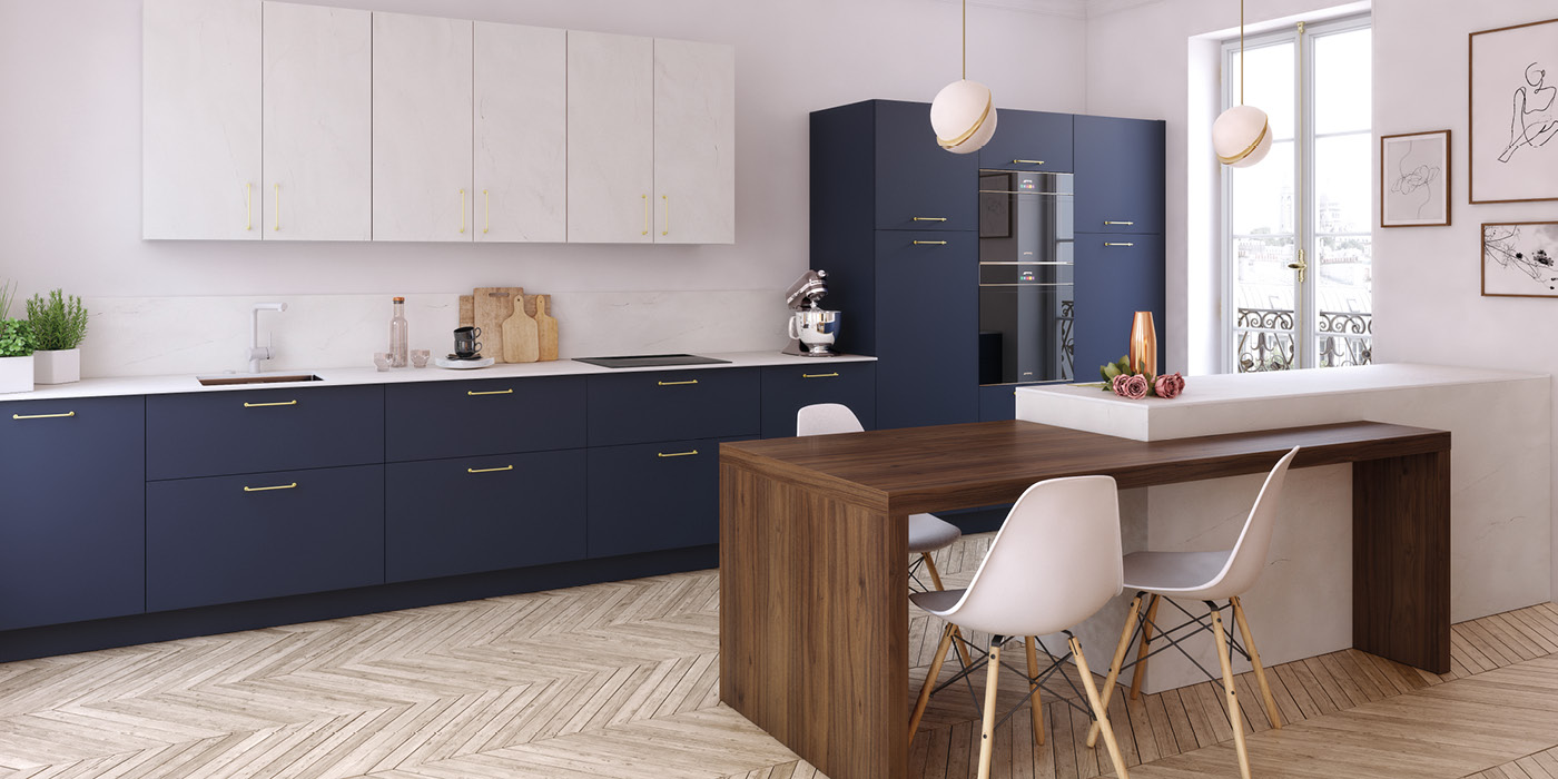 Cuisine moderne bleue et bois