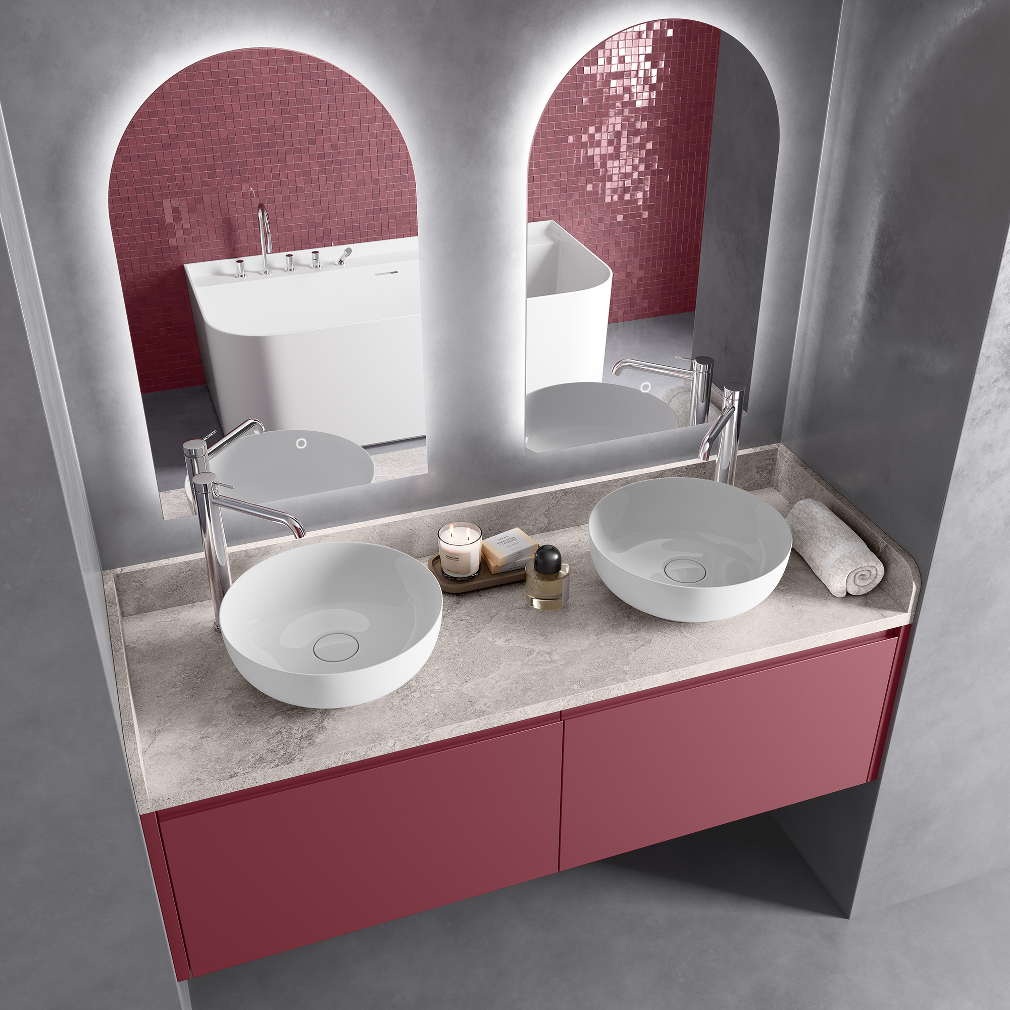 salle de bain rouge