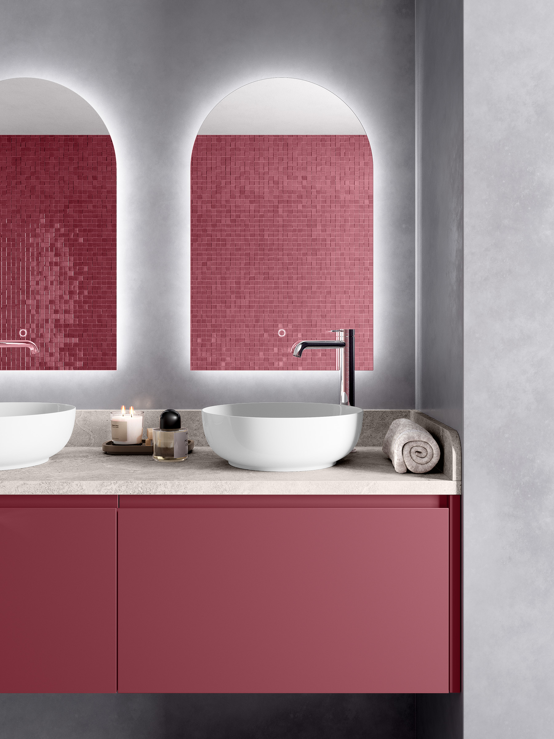 salle de bain rouge