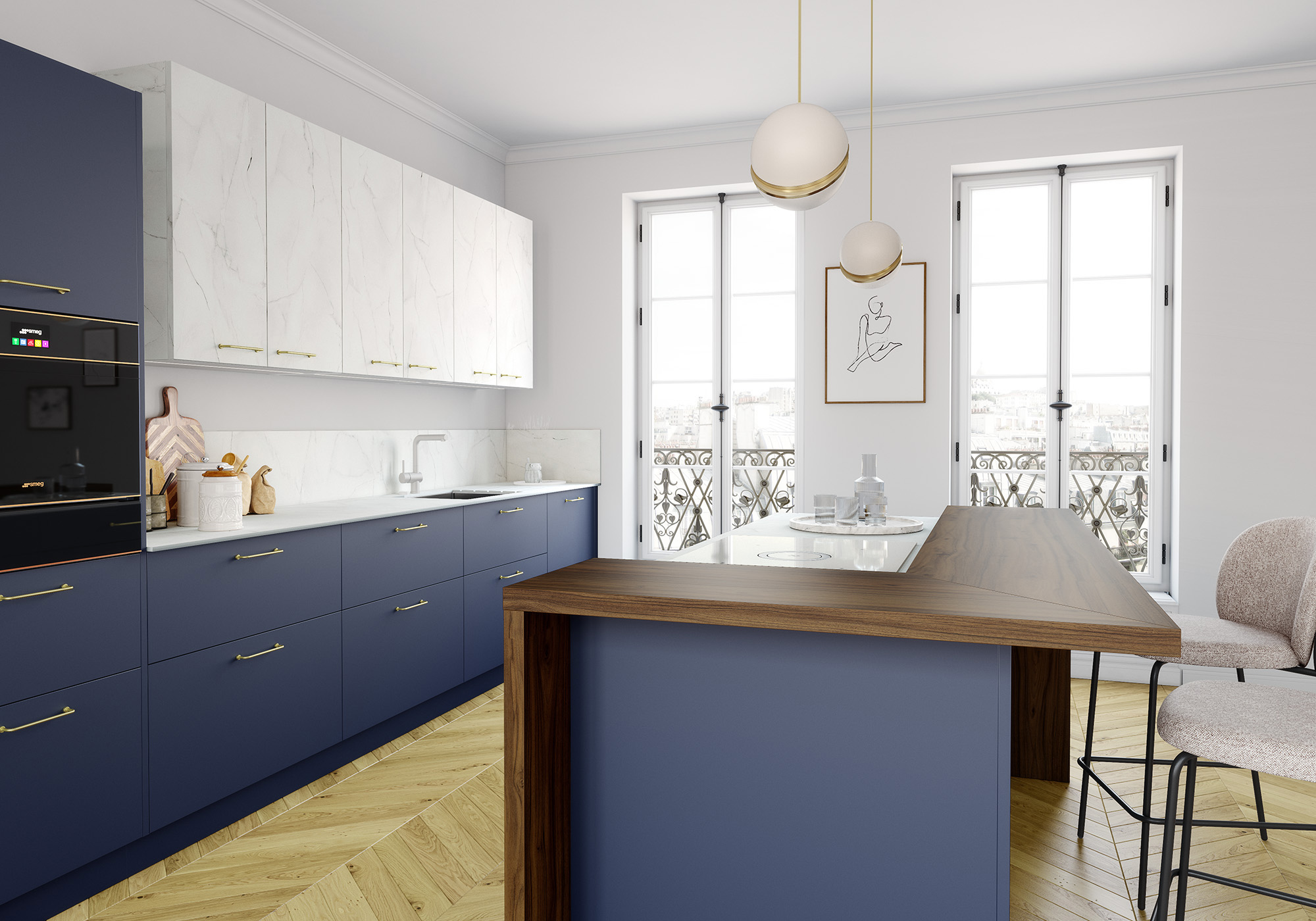 cuisine bleue et blanche