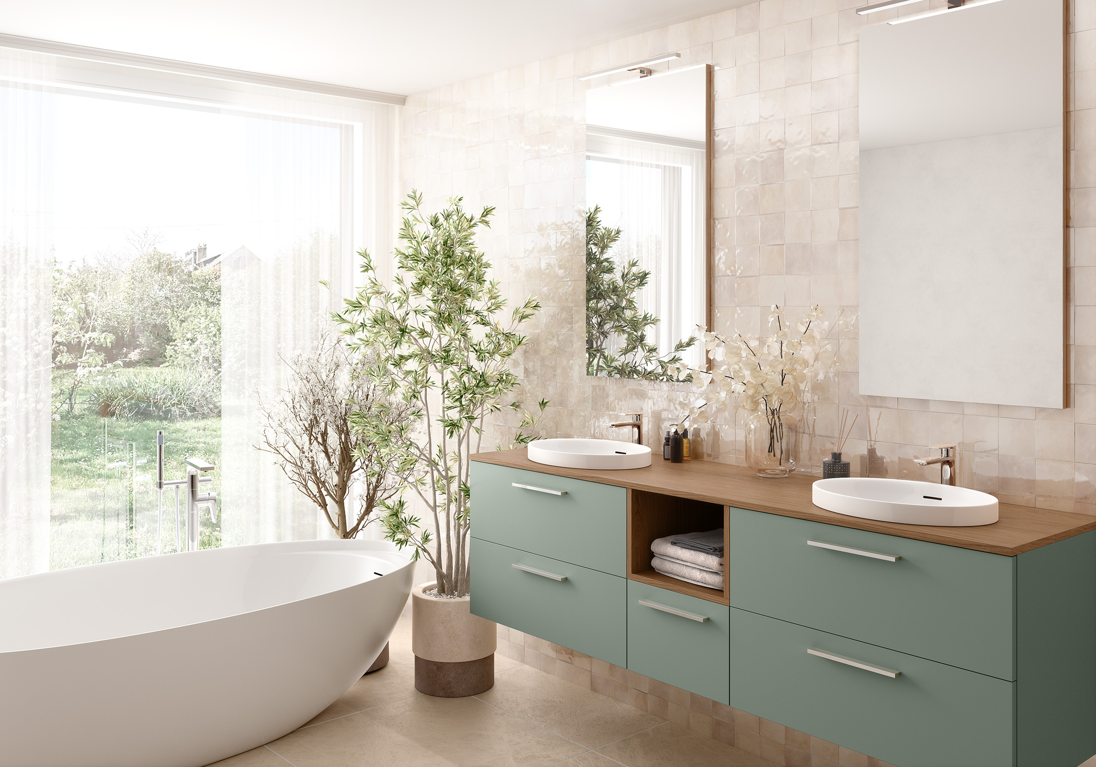 salle de bain vert bois