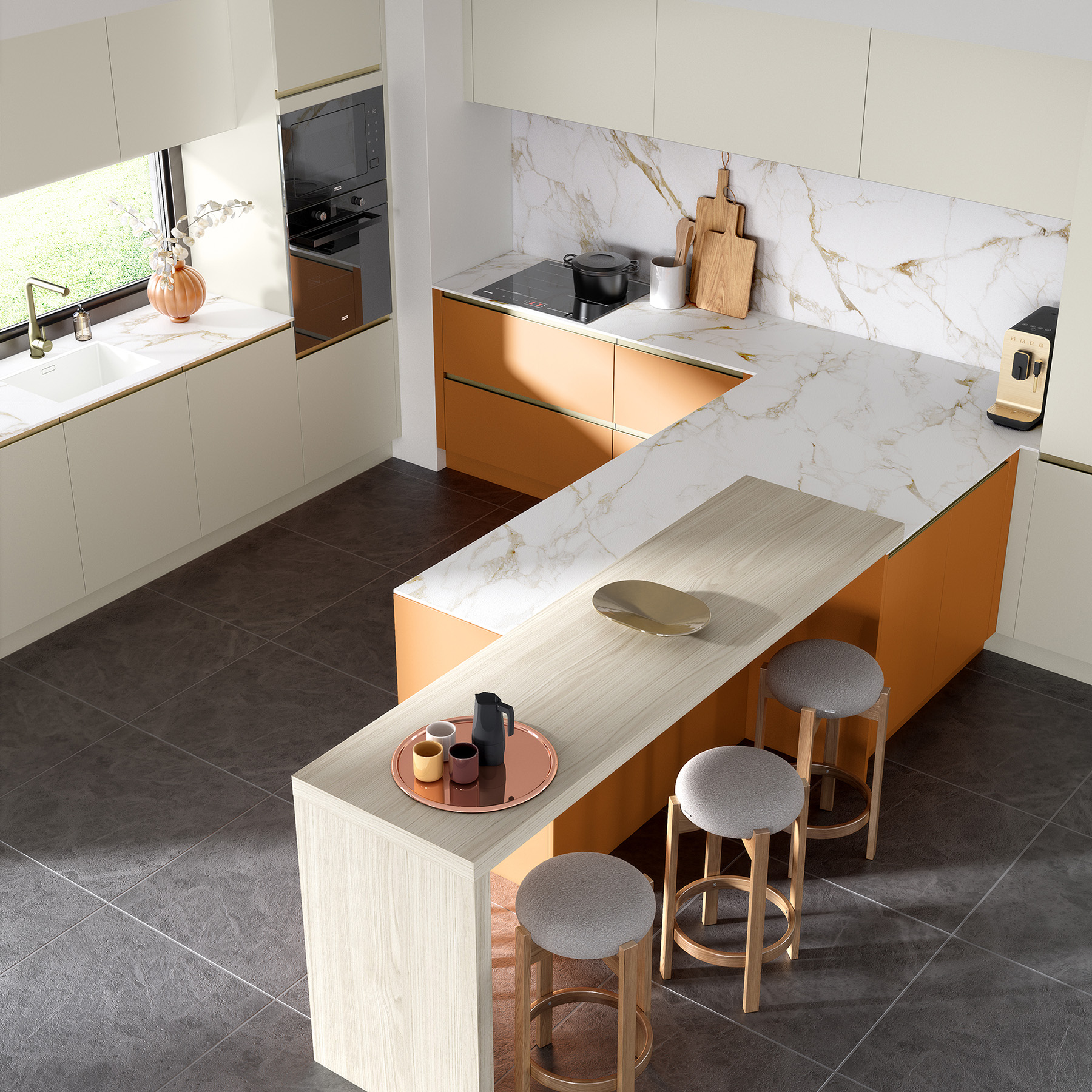 cuisine orange et beige