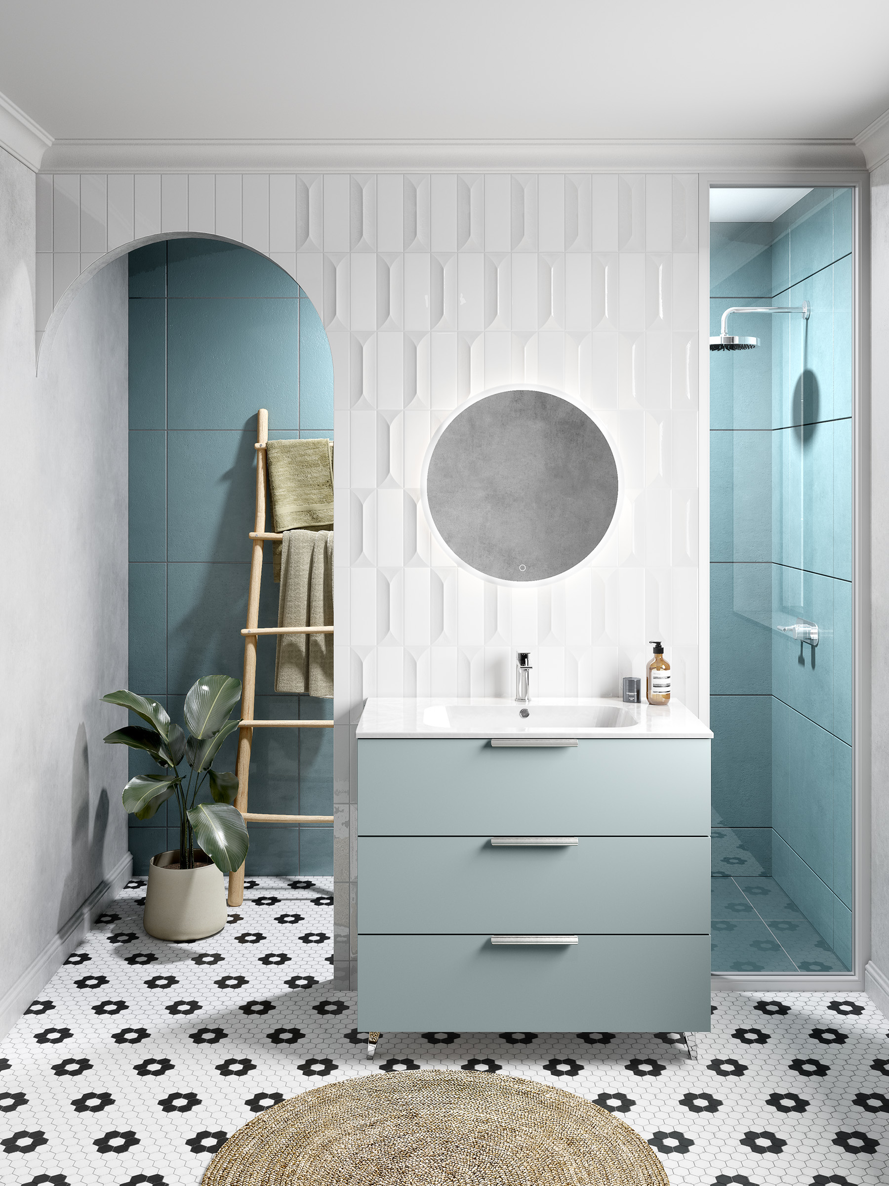 petite salle de bain bleu