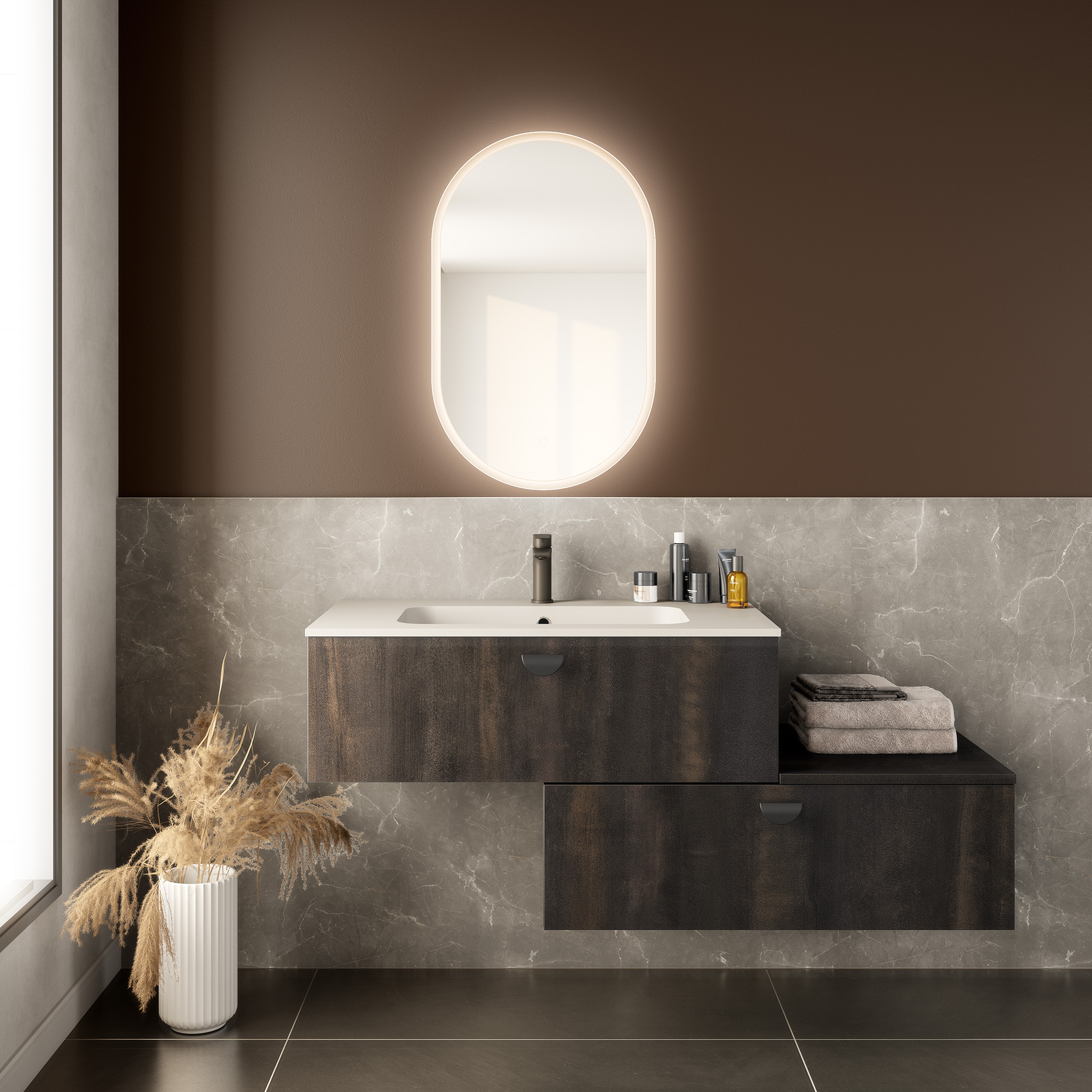 Salle de bain bois foncé