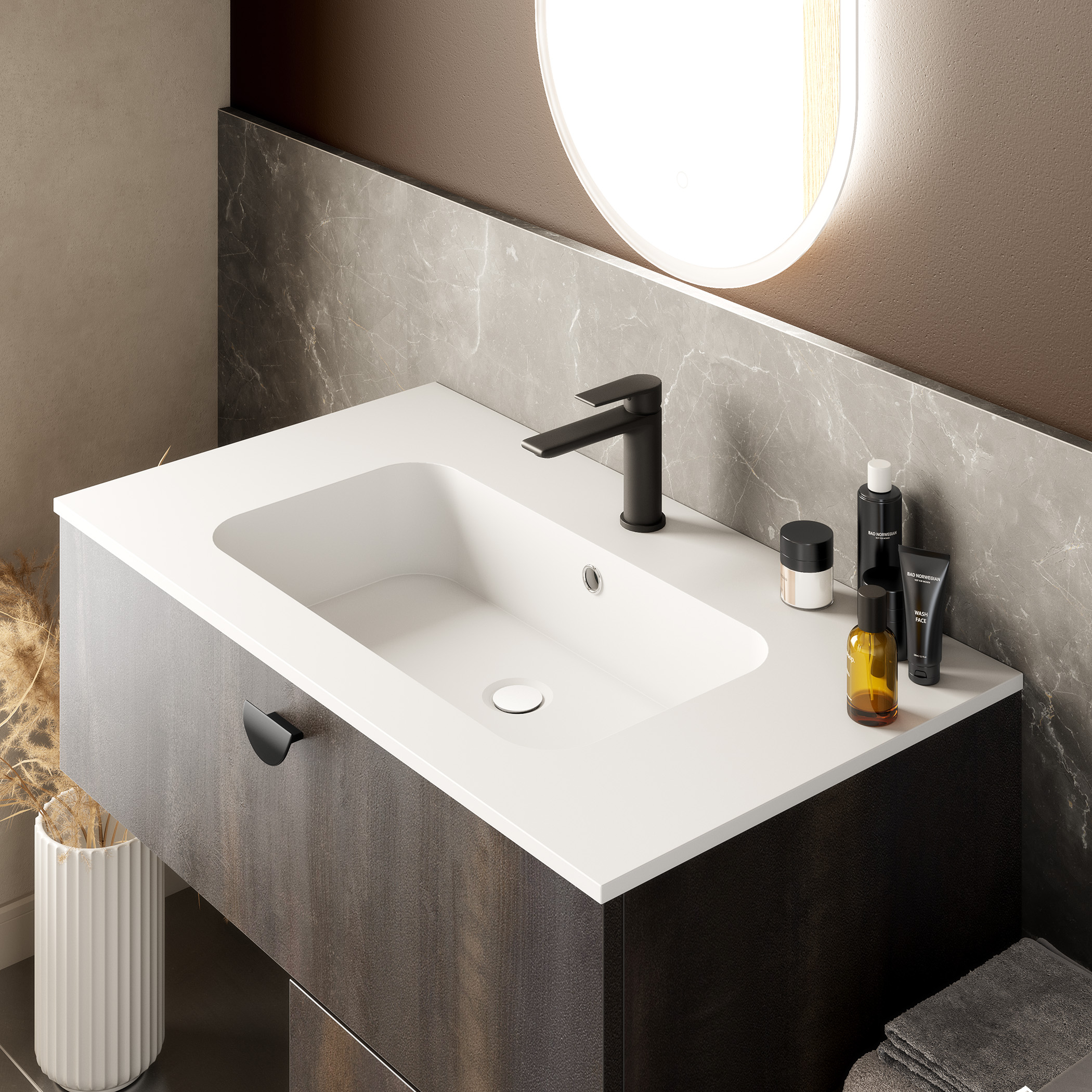 salle de bain blanche et bois