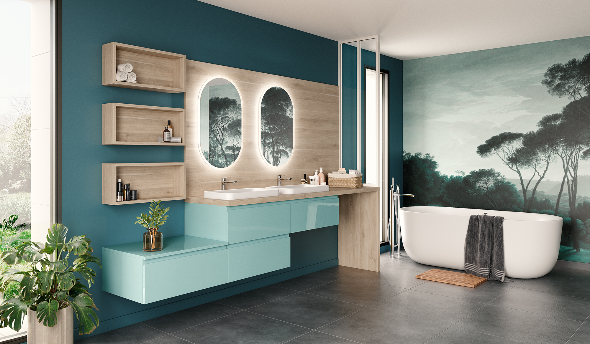 salle de bain bleu