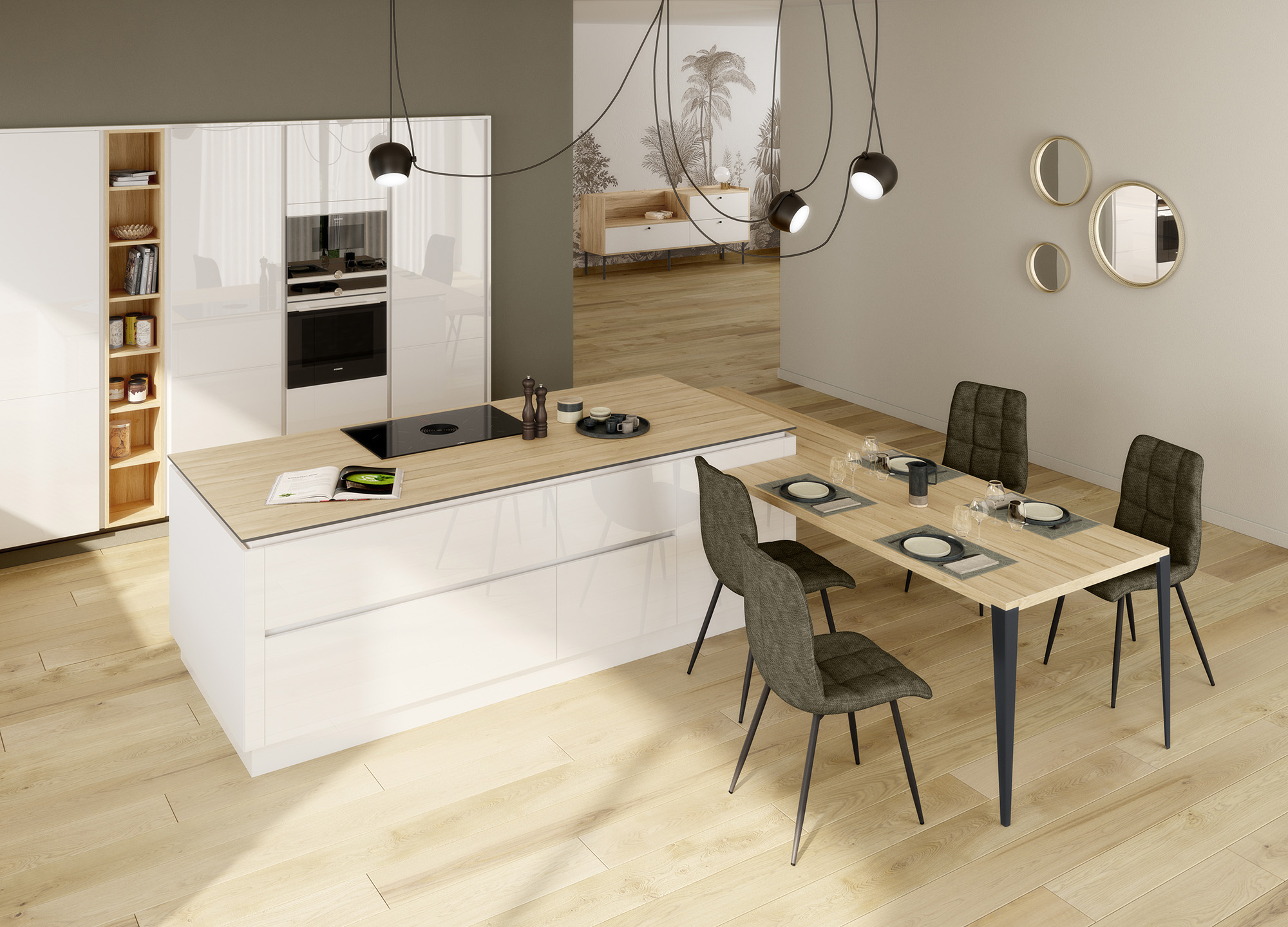 Cuisine blanche et bois