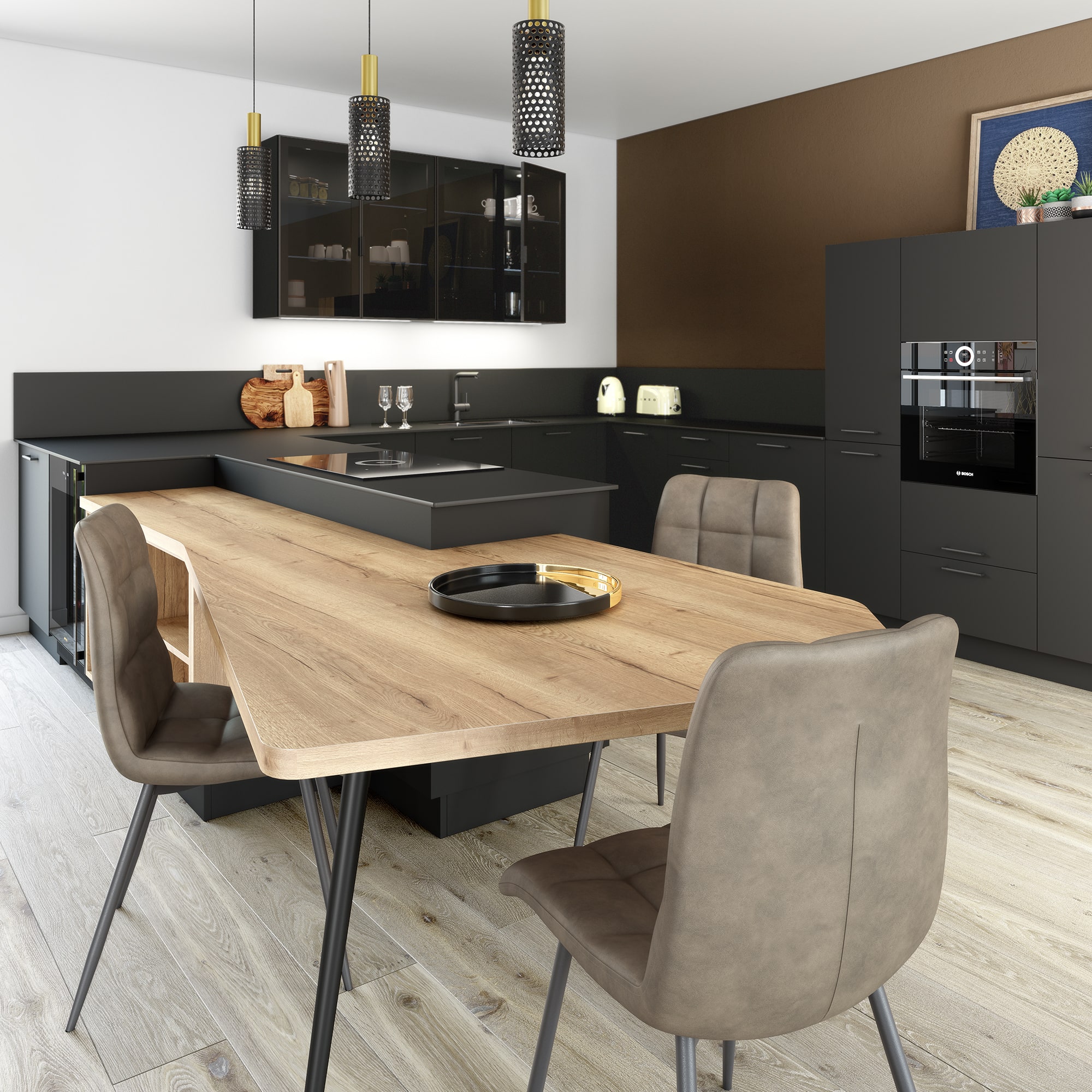 Îlot De Cuisine Extensible 150x90 Cm – Table Escamotable, Rangements Tiroirs – Plan Bois Stratifié Noir – Design Moderne