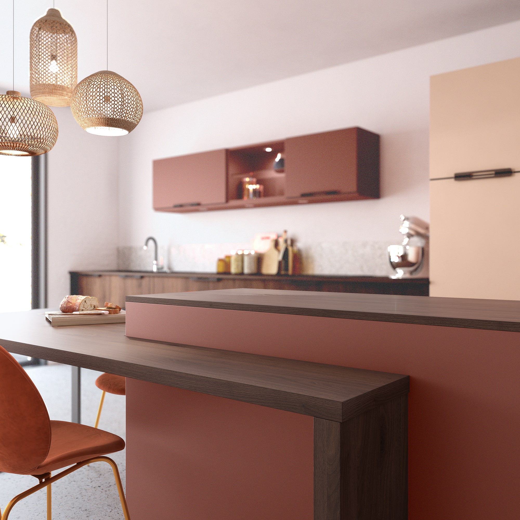 Cuisine moderne terracotta et bois