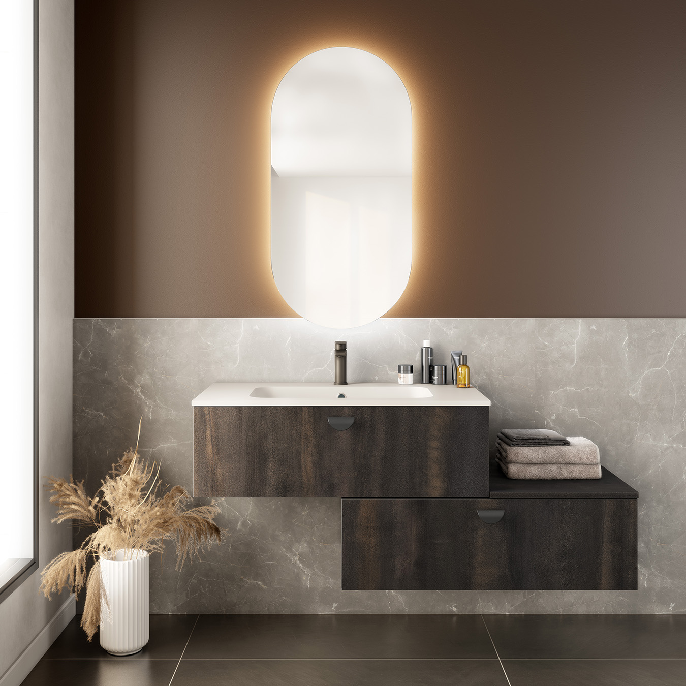 Salle de bain bois foncé