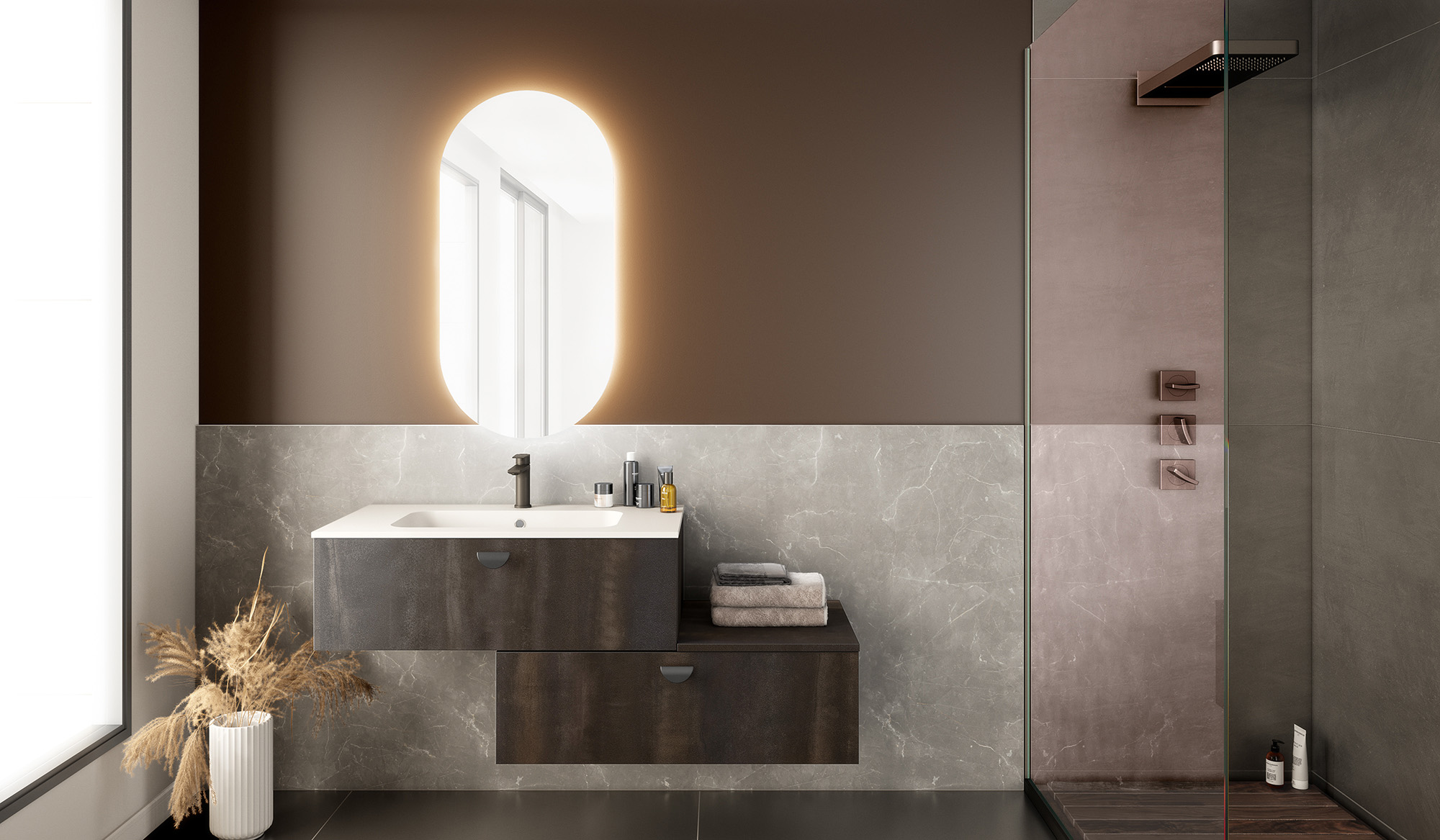 Salle de bain bois foncé