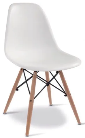 La chaise WISPA aux pieds en hâtre blanchi et à l'assise blanche opaque donne un style résoluement scandinave à un intérieur.