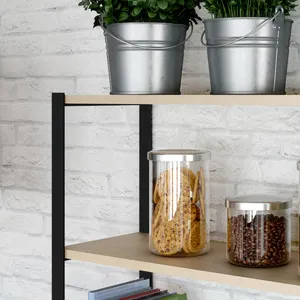 Etagère industrielle en métal et tablettes couleurs bois