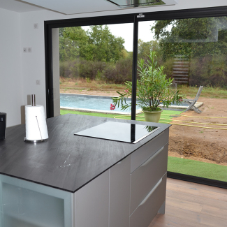 Ilot central cuisine gris