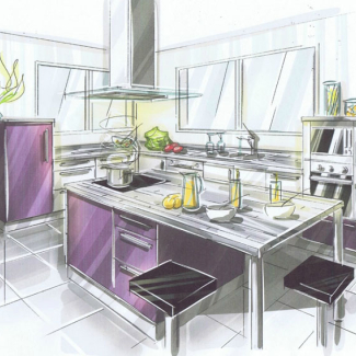 Croquis d'une réalisation cuisine par AD Agencement à Trelaze